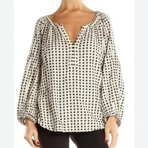 Velvet by Graham & Spencer White Black Embroidered Polka Dot Blouse - Medium
